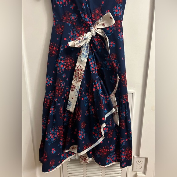 Carolina Herrera Multicolored Short Sleeve Faux wrap Gathered Dress - Picture 3 of 6